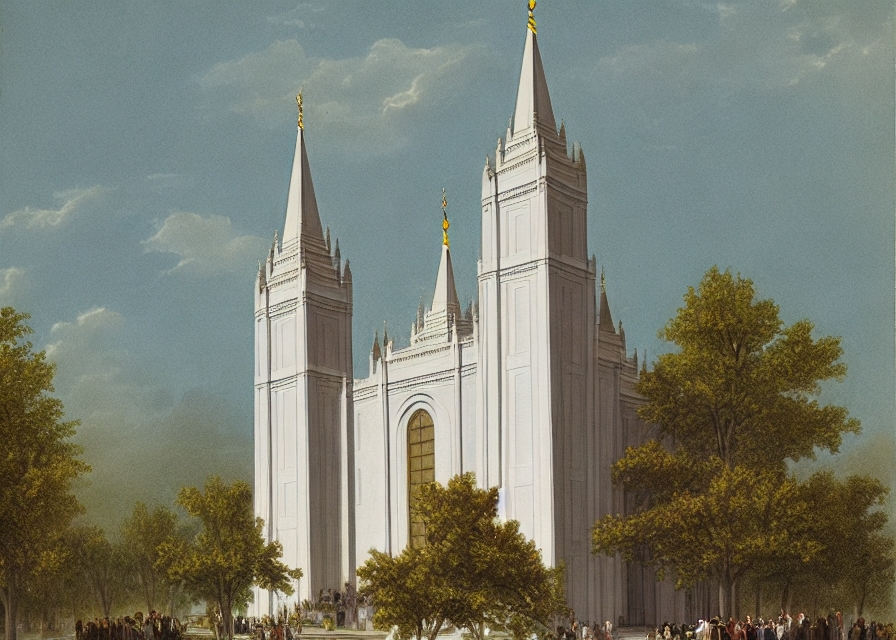 AI generated image of a temple for the Church of Jesus Christ of Latter-day Saints.